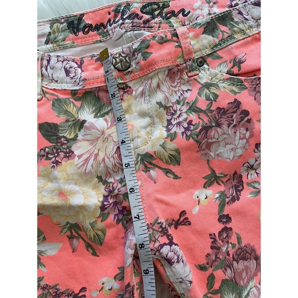Vanilla Star Peach Floral Cropped Jeans Skinny Leg Size 11 - Picture 6 of 11